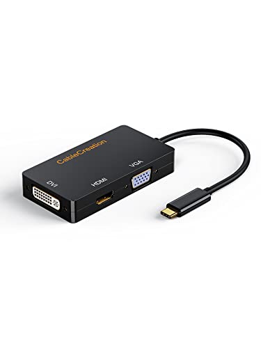 CableCreation USB C auf HDMI VGA DVI Adapter, 3 in 1 USB C Multiport Adapter Thunderbolt 3 kompatibel für MacBook Pro/Chromebook Pixel/XPS 15 / Surface Book 2 / Galaxy S8 / S9 / S10 und mehr, Schwarz