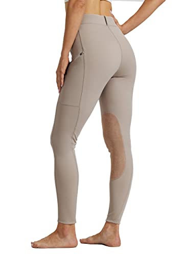 Willit Women's Riding Tights Knee-Patch Breeches Equestrian Horse Riding Pants Schooling Tights Zipper Pockets Khaki L #TOP1