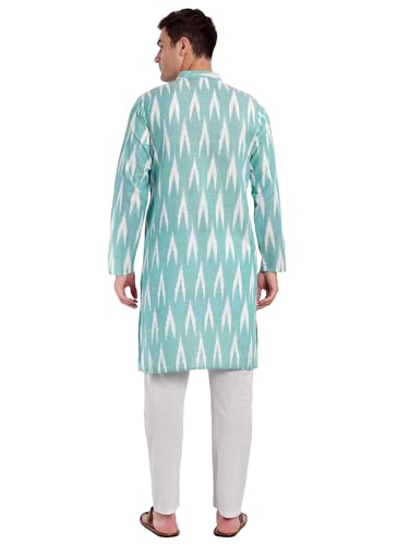 Image of SKAVIJ Men's Pure Cotton Printed Kurta Pajama Set Ikat Design Casual Ethnic Dress
