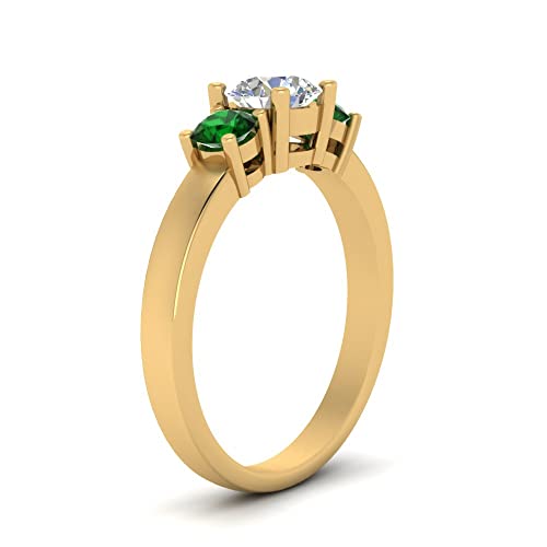 Image of 55Carat Choose Your Gemstone 3 Stone Round Diamond CZ Engagement Ring Yellow Gold Plated Round Shape 3 Stone Engagement Rings Minimal Modern Design Birthday Gift Wedding Gift US Size 4 to 12