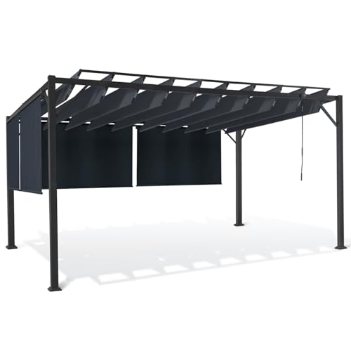 IDMarket – Pergola Edición Luxe Cuchillas orientables 3x4 M y 4 persianas, color gris antracita