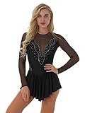 Agoky Maillot Manga Larga de Patinaje Artístico para Mujer Vestido de Danza Lírica Contemporánea Leotardo de Ballet Clásica Gimnasia Disfraz de Bailarina Negro D S