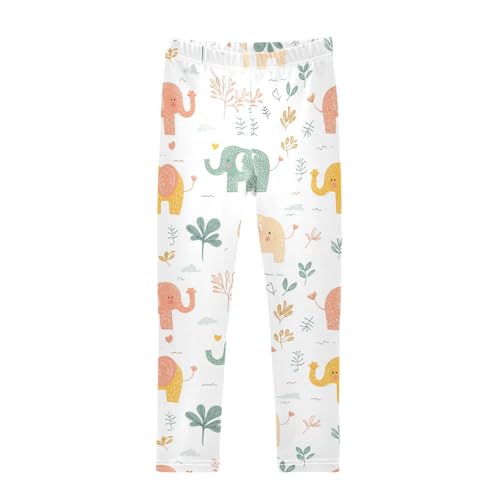Lovely Leaf Elephant Animal Girls Casual Leggings for Kids Printed Long Pant Bottoms Stretch and Soft