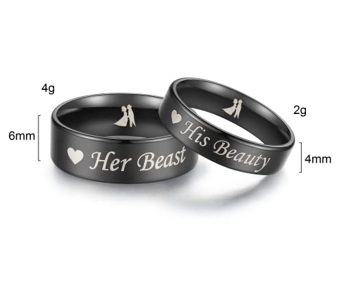 Gloriginal Amazing His Beauty Her Beast Titanium Stainless Steel Couple Ring Set Anniversary Engagement Promise Ring4