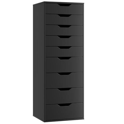FOREHILL Commode 9 Tiroirs Commode Chambre Adulte Haute Chiffonnier Meuble de Rangement pour Salon Bureau Chambre 45x40x124cm Noir
