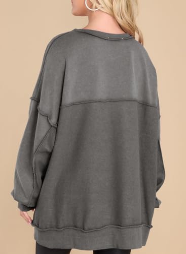 Alvaq Womens Oversized Sweatshirt Button V Neck Outfit Casual Loose Hoodies Fashion Fall Winter 2024 Clothes Pullover Tunic Henley Tops Medium Grey X-Large thumb #2
