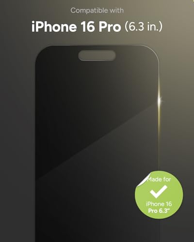 Image of ZAGG Glass Elite Privacy Screen Protector for iPhone 16 Pro - 2-Way Privacy Filter, Ultra-Strong Tempered Glass, 5X Stronger, Smudge-Free, Easy Install, InvisibleShield, Recycled Content