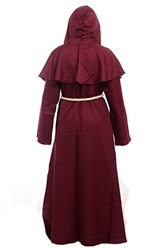 Amayar Friar Middeleeuwse monnik met capuchon, renaissance, priestergewaad, kostuum, cosplay, Bordeaux, XL