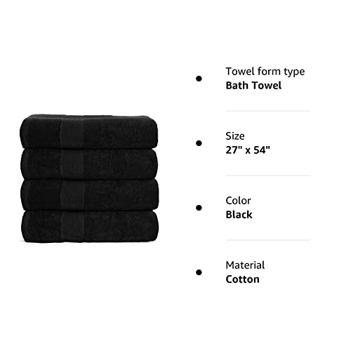 Belizzi Home 4 Pack Bath Towel Set 27X54, 100% Ring Spun Cotton, Ultra Soft Highly Absorbent Machine Washable Hotel Spa Quality Bath Towels For Bathroom, 4 Bath Towels Black #TOP6