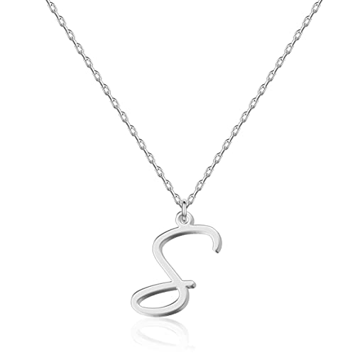 Collier lettre initiale S Personnalisé pour Femmes, Bijou Minimaliste en Acier Inoxydable avec Pendentif Lettre au Style d'Écriture Manuscrite, Cadeau pour...