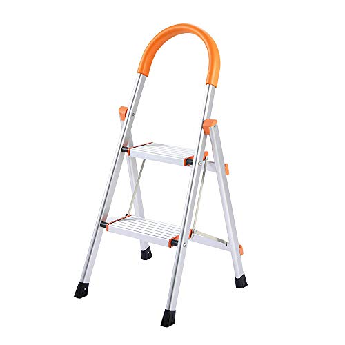 Thaweesuk Shop Orange & White Non-Slip 2 Step Aluminum Ladder Folding Platform Stool 330 lbs Load Capacity New Aluminum Alloy 18