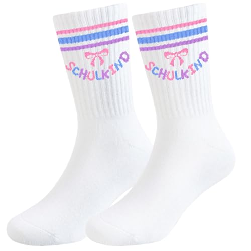Dealswin 2026 Schulkind Socken Baumwolle 27-35 Junge Jungen Mädchen Schulanfang Geschenk Einschulung Socken Schulkind Schultüte Füllung Sportunterricht (weiß)