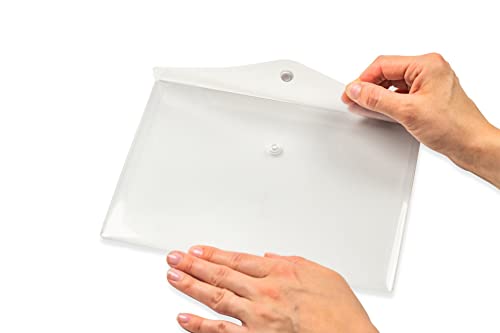 HERMA 20051 Dokumententasche A5 transparent weiß, kleiner Sichttaschen Umschlag mit Druckknopf, Briefumschlag aus Plastik für Schule, Uni, Büro, Reise
