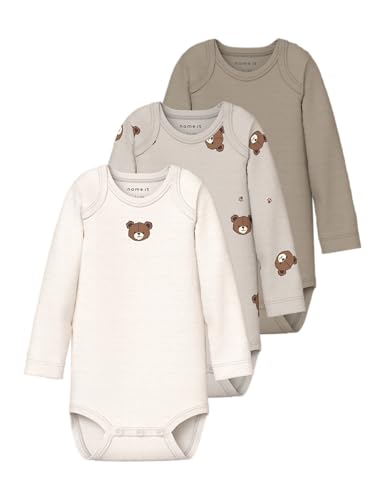 NAME IT Nbnbody 3p Ls Pumice Bear Noos lot de 3 bodys stretch