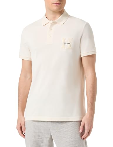 Tommy Hilfiger Herren Poloshirt Kurzarm Boucle Embro Regular Fit, Weiß (Calico), M – Ansicht 1