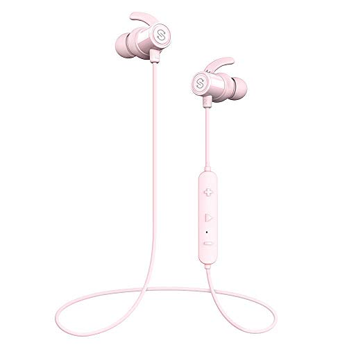 SoundPEATS Bluetooth Earphones, Wireless 4.1 Magnetic Earphones, in-Ear IPX6 Sweatproof Headphones with Mic (Superior Sound with Upgraded Drivers, APTX, 8 Hours Working Time, Secure Fit Design)-Pink