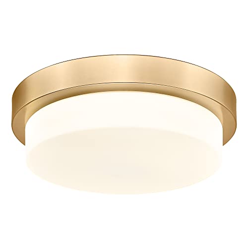 Image of 13 inch Gold LED Flush Mount Ceiling Light, 24W, 5CCT | Milk Glass, 2200LM, 2700K /3000K /4000K /5000K /6000K, Close to Ceiling Light Fixtures for Bedroom Hallway Kitchen, AD-22008-L-GD