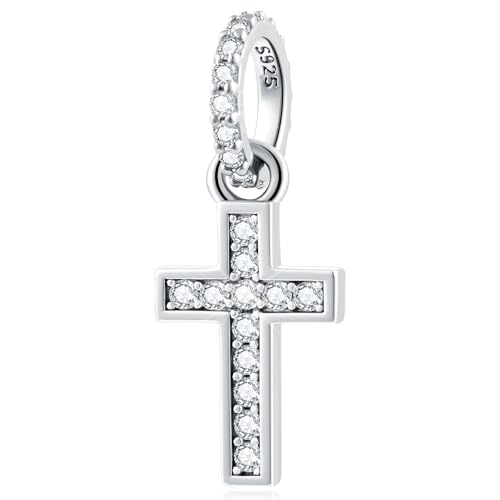 Sparkling Latin Cross Pendant Charms fits European Necklace Bracelet, 925 Sterling Silver Christian/Religious Beads, Gifts for Christmas/Easter/Mothers Day/Grandma