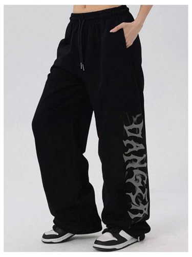 Verdusa Women's Wide Leg Pants Baggy Gothic Graphic Sweatpants Fall Clothes Long Pants Streetwear4
