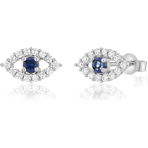 Solid 14k White Gold Evil Eye Stud Earrings with Sparkling Cubic Zirconia (White Gold) Cover