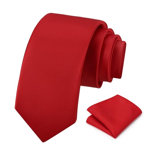 Image of PenSee Men's Tie Set Solid Pure Color 3.15 inch (8CM) Classic Formal Plain Necktie and Pocket Square Set For Men