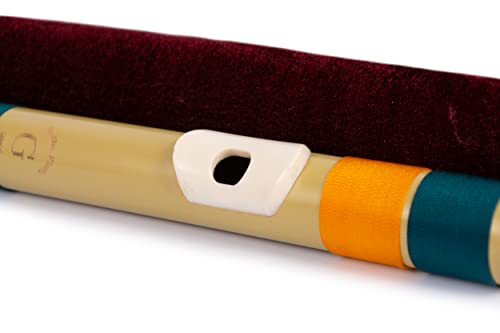 Image of Radhe Flutes PVC Fiber Bass G With Velvet Cover (Beige Flute With dark green & Orange Threads)