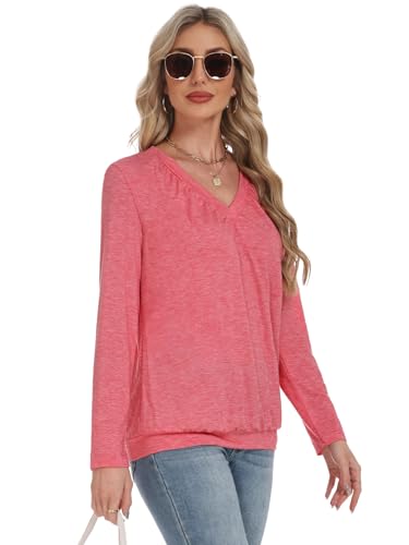 Long Sleeve Shirts for Women V Neck Casual Tops Women Long Sleeve Tops Basic T Shirts Outfits Womens Clothes 20254