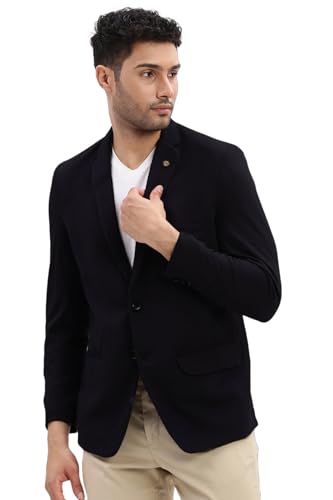 Image of SHOWOFFFF Men Solid Single Breasted Casual Blazer | Notched Lapel Full Sleeves Cotton Blazer for Mens | Slim Fit Regular Length Blazer for Men's