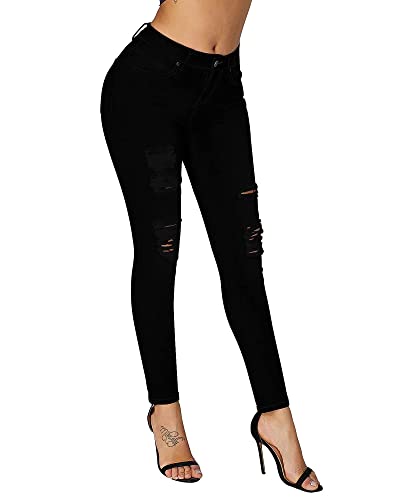 roswear Women's Essentials Ripped Mid Rise Destroyed Skinny Jeans2