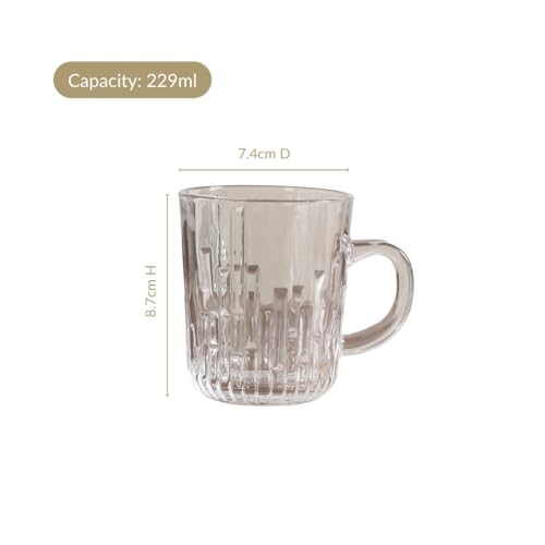Image of Nestasia Set of 6 Transparent Glass Tea Cups (230ml Each) - Stripped Textured Durable & Chip-Resistant Coffee Mugs | Perfect for Coffee, Tea, Hot & Cold Beverages