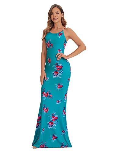 SheIn Women's Floral Strappy Backless Summer Evening Party Maxi Dress Green Floral X-Small