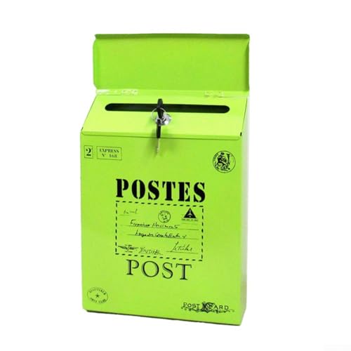 Besttoolifes Vintage-Briefkasten mit Wandhalterung, Retro, wasserdicht, abschließbar, große Kapazität, Eisen-Briefkasten, für Zuhause und Outdoor-Dekoration (grün)
