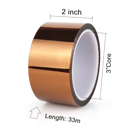 Image of BOMEI PACK Polyimide Tape, 8 Pack High-Temperature Resistant Tape 2inch x 33m(108ft), No Residue Heat-Resistant Tape for Electric Task, 3D Printing, Soldering, Sublimation, Masking