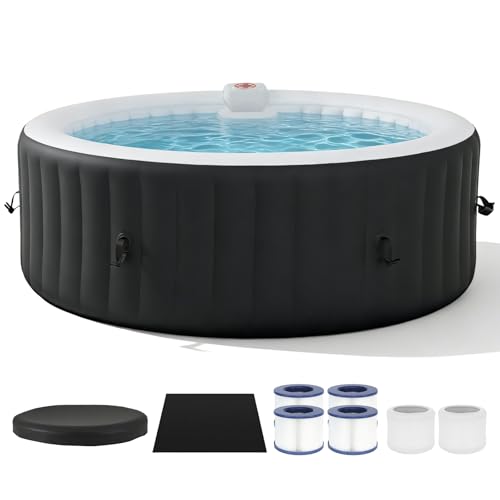 Aoxun Inflatable Hot Tub 208X208CM 60% More Energy Efficient Portable Lazy Spa with 1800W Heater & 130 Air Jets Massage System Fits Small Bathroom & Garden Includes Insulated Cover & Filter Black