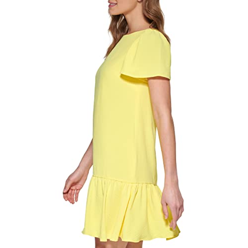 Image of DKNY Women's Flowy Short Sleeve Ruffle Hem Dress