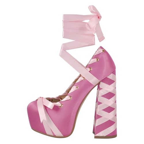 Image of Platform Heels Chunky Bow Ribbon Pumps
