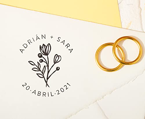 Sello Personalizado de Boda, 12 Diseños Exclusivos para Elegir, Sellos de Madera para Bodas con Tinta Opcional