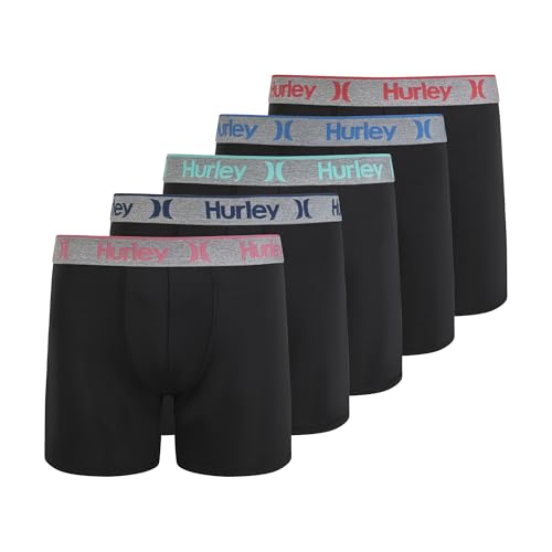 Hurley Men's 5 Pack Boxer Briefs, Black/Bright, Large