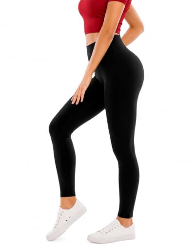 ZOOSIXX High Waisted Leggings for Women - Tummy Control Soft Opaque Black Large-X large