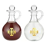 Needzo Jerusalem Cross Cruet Set, Oil and Vinegar Bottle Dispensers, Catholic Church Supplies, 6.5 Inches