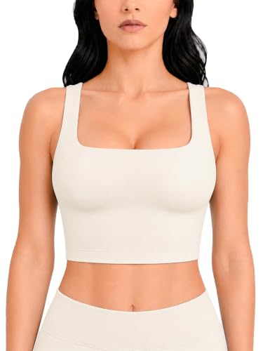 Image of Sunzel Square Neck Longline Sports Bra, Built-in Bra Crop Tank Top