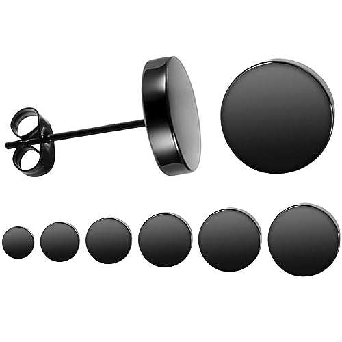 7 Pairs Black Earrings Surgical Steel Studs Hypoallergenic 316L Stainless Steel Stud for Men Women Contain 3,4,5,6,7,8,10 mm