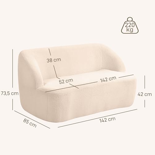 Canapé 2 Places Bouclette Beige, Mousse HD HOMCOM