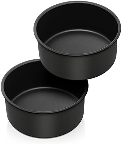P&P CHEF 6 Inch Cake Pan, Nonstick Round Baking Layer Cake Pans Tins Set for Birthday Wedding, 2.94-Inch Deep Side & One-piece Design, Stainless Steel Core & Easy Clean, Black, 2Pcs - Thumbnail 2