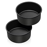 P&P CHEF 6 Inch Cake Pan, Nonstick Round Baking Layer Cake Pans Tins Set for Birthday Wedding, 2.94-Inch Deep Side & One-piece Design, Stainless Steel Core & Easy Clean, Black, 2Pcs
