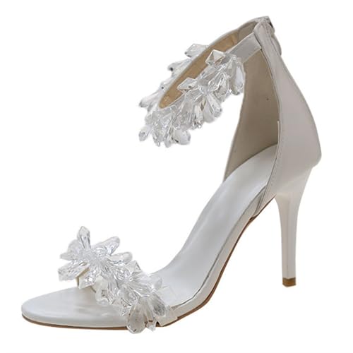 Women's Crystal Stilettos High Heels Open Toe Ankle Strap Heeled Sandals Prom Party Wedding Dress Shoes