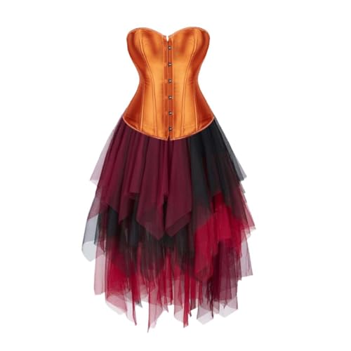 Jutrisujo Corset Bustier Robe Plus taille Femme Bustier ic Jupe Multi Tulle Costume Halloween Burlesque Outfits Female Orange L