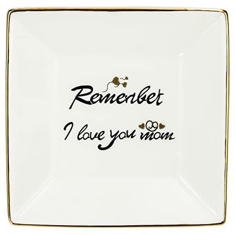 Home Colortly Jewelry Tray Gifts for Mom Ceramic Gold Blessings Jewelry Plate for Rings Holder Jewelry Dish and Jewelry Trinket Decor Gifts for Christmas New Year Birthday Mothers Day Gifts for Women Cover