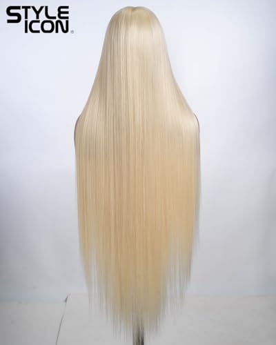 Style Icon Super Long Straight Lace Front Wig for Women 38 Inch Blonde Long Straight Hair T Part Wig Pre Plucked with Baby Hair Synthetic Heat Resistant Fiber (613) - Image 4