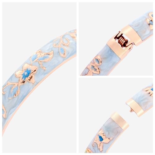 UJOY Women's Bangle Bracelet Golded Alloy Hinged Flower Enameled Cloisonne Jewelry with Gift Box 55B014